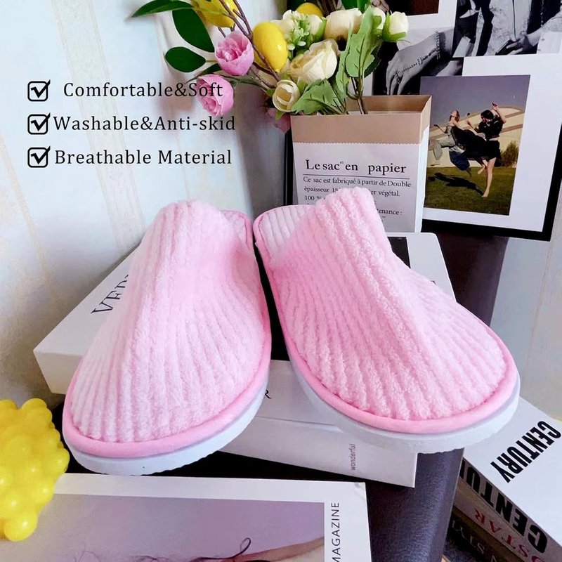 Spa Slippers for Guests - Washable & Reusable Jacquard Fleece | Closed-Toe Design for Hotel, Bathroom, Travel (6/10/12 Pairs)