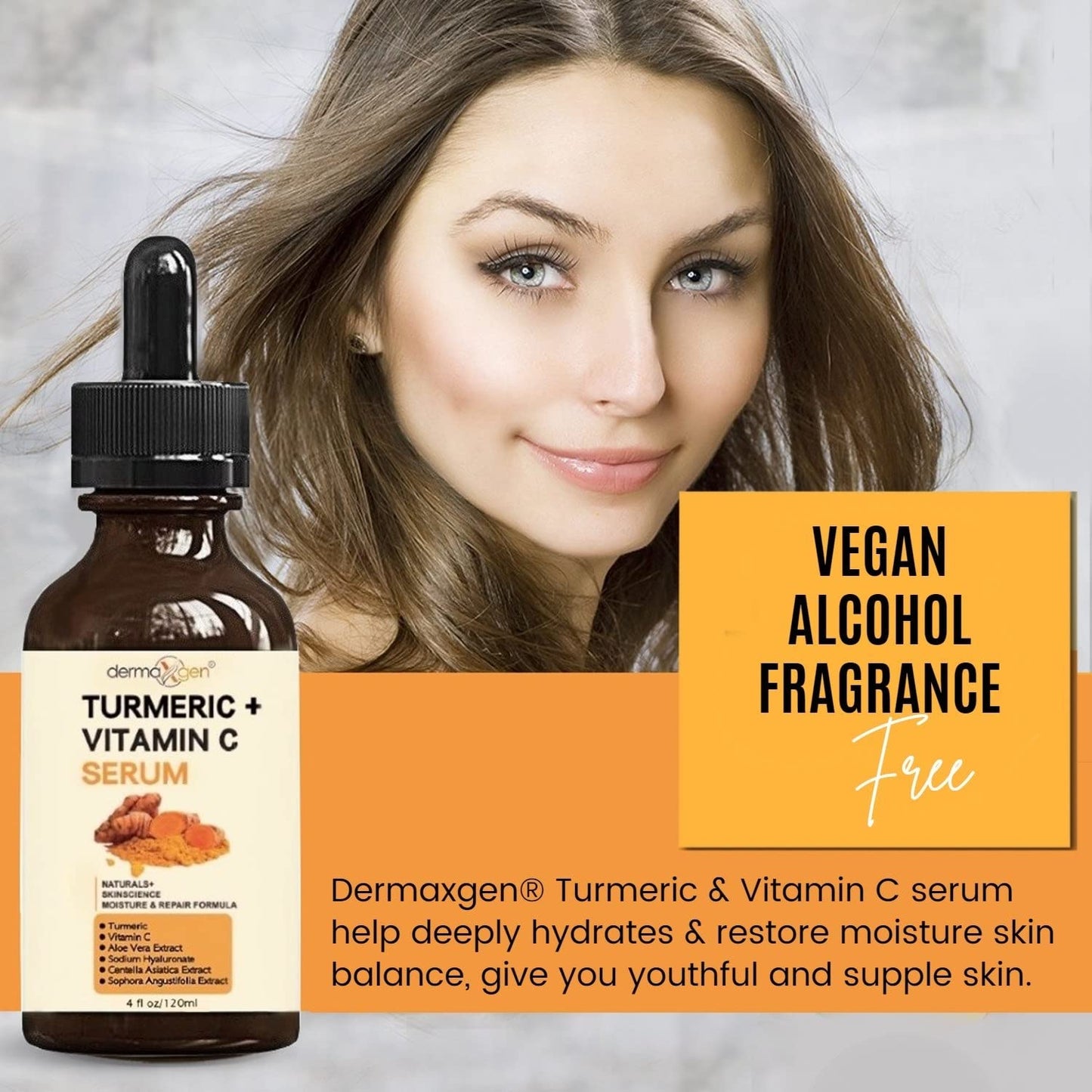 Turmeric Serum for Face + Glow-Boosting Vitamin C Serum –Organic Moisturizer for Acne, Dark Spots & Clear Skin– Boosts Hydration for Dry & Tired Skin – Anti-Aging Formula for Glowing Skin, 4 FL OZ