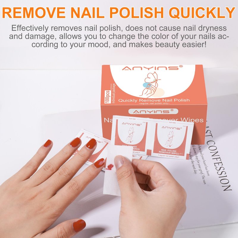 ANYINS Nail Polish Remover Pads,100PCS Nail Polish Remover Wipes Non-Toxic Fast Remove with Nutrition Oil Individually Wrapped Professional Nail Salon and Home & Travel Use