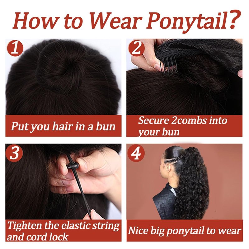 SAKALAKA Ponytail Extension Drawstring Human Hair Clip in Pony Tail Extensions for Black Women Curly Wave Thick Natural Looking Hair Pieces Water Wave Human Hair Ponytail(16Inch)