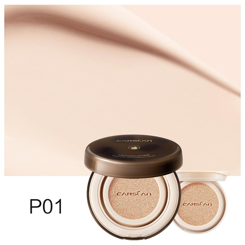 CARSLAN Moisture Air Cushion Cream Face Foundation Makeup, Lightweight, Full Dewy Coverage, Builable Glow, Finish Foundation with Hyaluronic acid, P01 Fair Pink For Dry Skin (Refill Included)