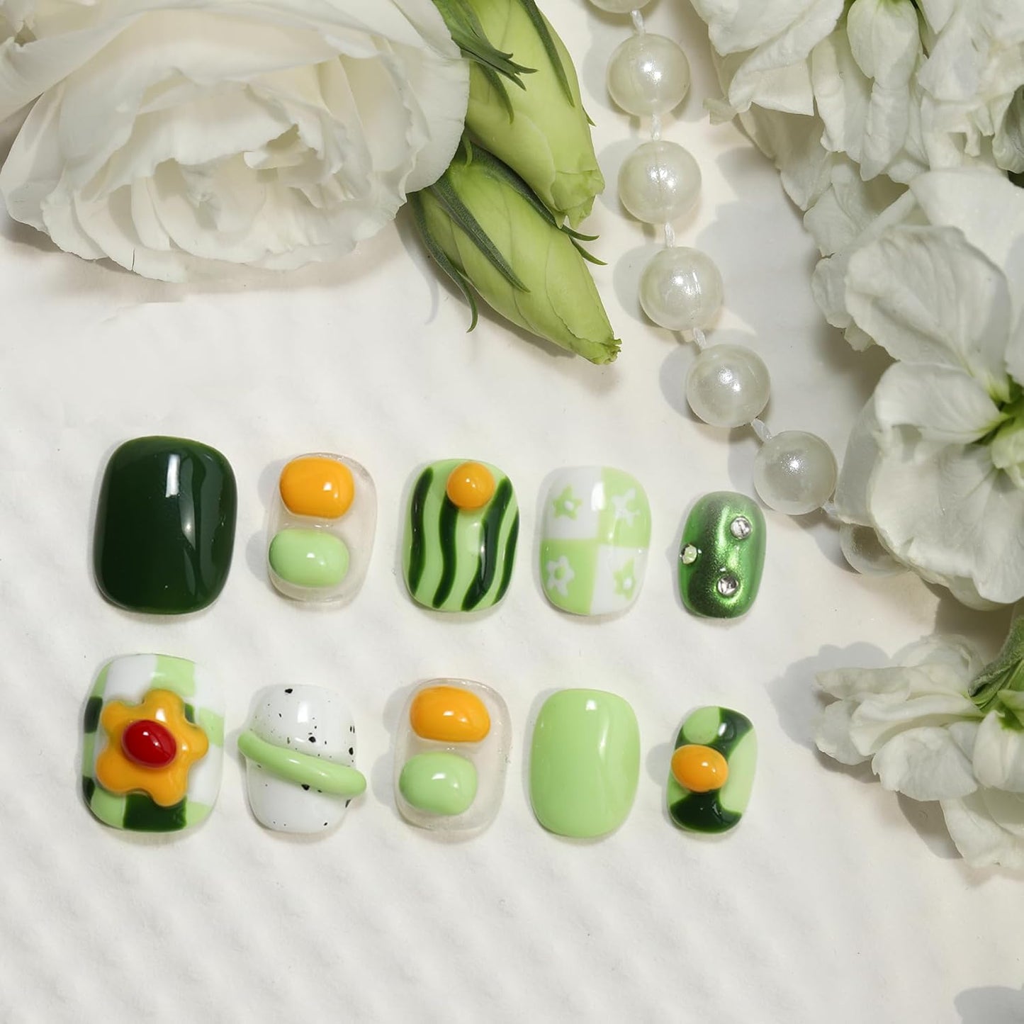 Avocado Press-On Nails - Handcrafted Fruit Design Manicure Set for Women (XS)