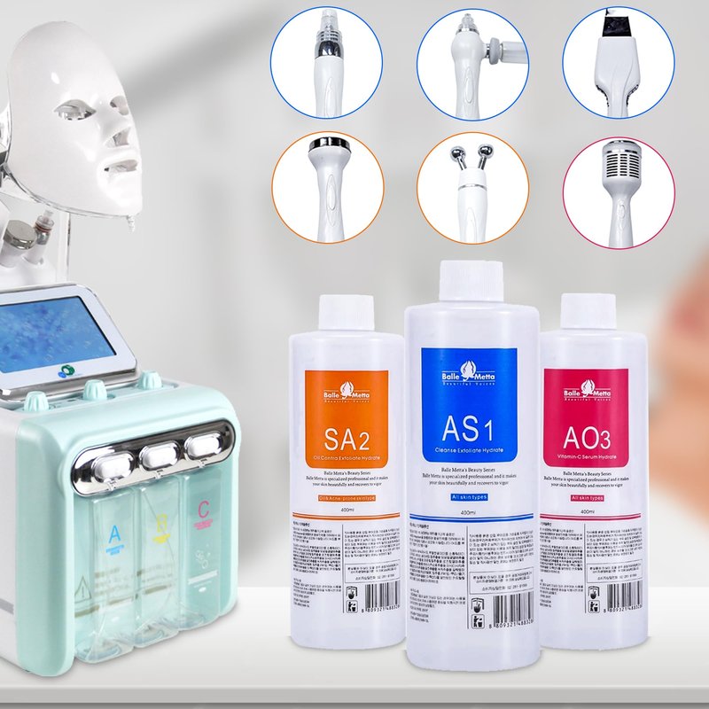 YMEYFAN Hydrate Solution for Facial AS1 SA2 AO3 for Hydrogen Oxygen Facial Machine Professional, Aqua Peeling Solution Hydrate Serums for Facial Cleansing, Face Skin Care, Hydrating (400ml/6Pcs)