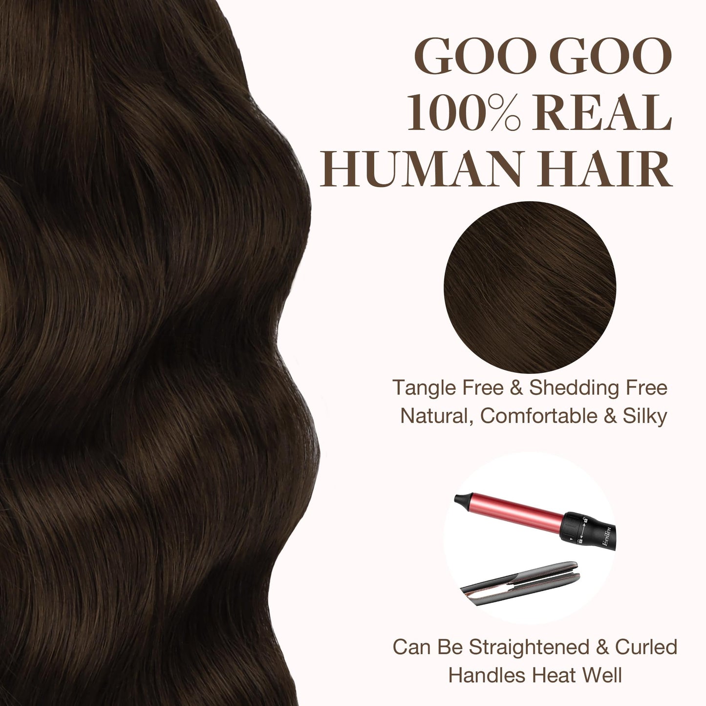 GOO GOO Tape in Hair Extensions Human Hair, 4A Chocolate Brown, 20inch 50g 20pcs, Skin Weft Seamless Invisible, Silky Straight with Thick Ends, Remy Human Hair