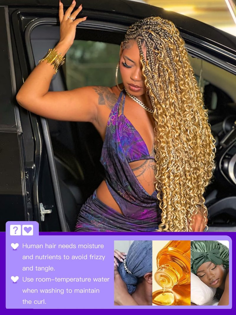 Enaiiby Color 27 Bundles Human Hair 50g 26 Inch, Blond Braiding Hair Loose Deep Wave Bundles Human Hair for Braiding Curly Hair Bulk, 12A No Weft 100% Real Virgin Hair Honey Blonde Boho Hair
