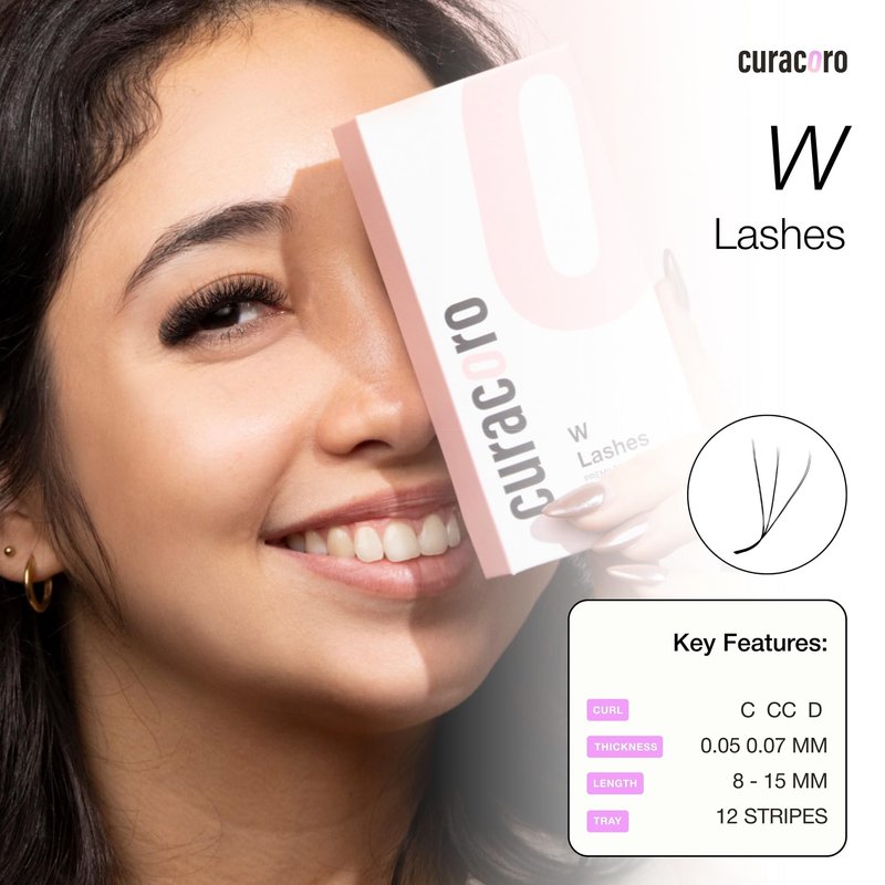 Curacoro W Eyelashes Extensions - 3D Handmade Volume Eyelashes, 0.07 CC Curl 9mm - 15mm Length Mixed Tray, Full Fluffy Volume Look, Long Lasting & Easy Application