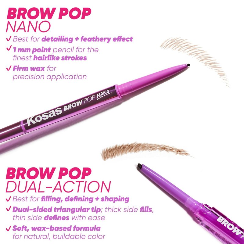 Kosas Brow Pop Eyebrow Pencil – Brow Pencil with Spoolie, Medium Brown