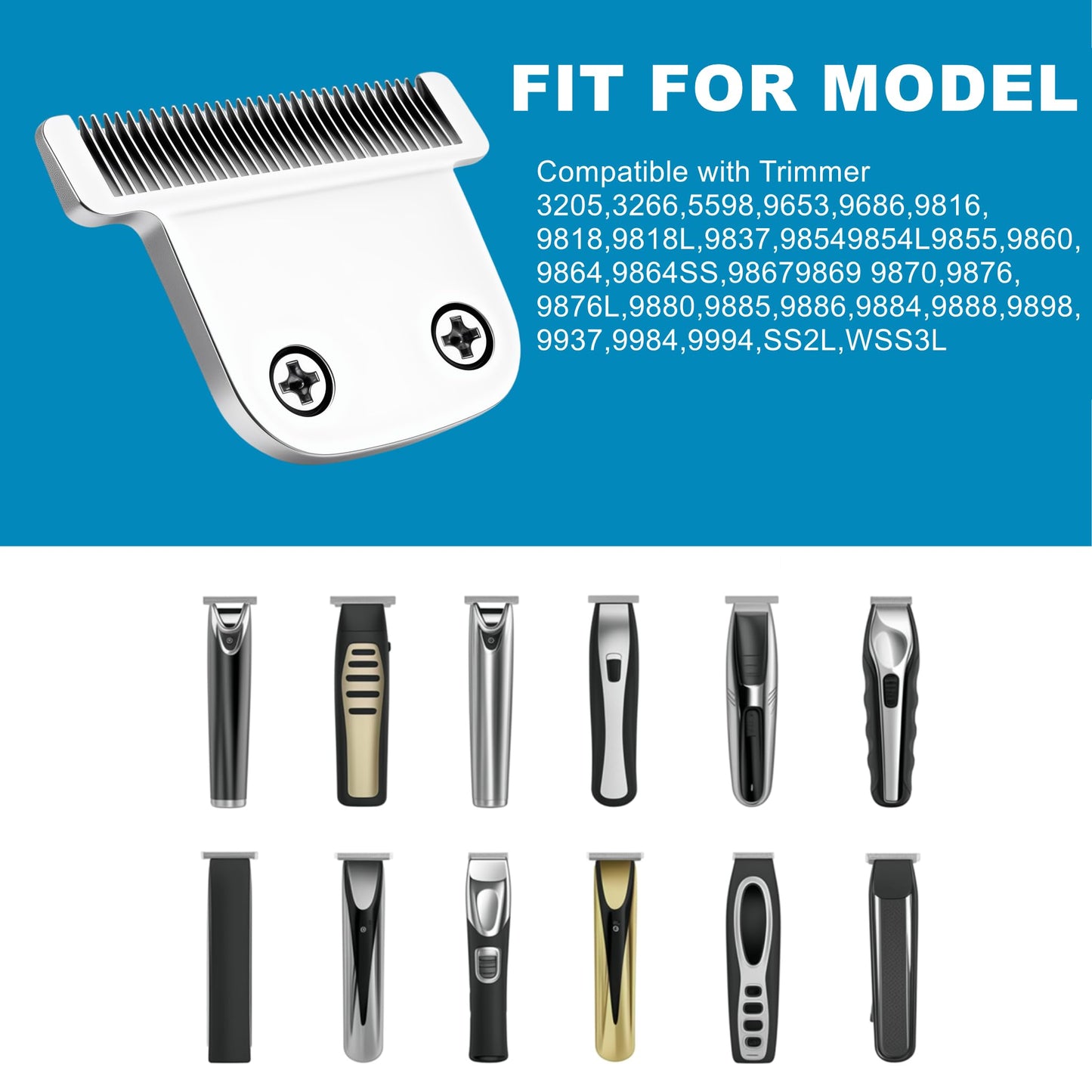 Compatible with Wahl T Blade Replacement,1Pack #02144 Detachable Replacement Blade Compatible with Wahl 9864/9864SS/9686/9818A/9854L/9876L/9854/WSS3L/SS2L Lithium-Ion Cordless Beard Trimmer,40mm.