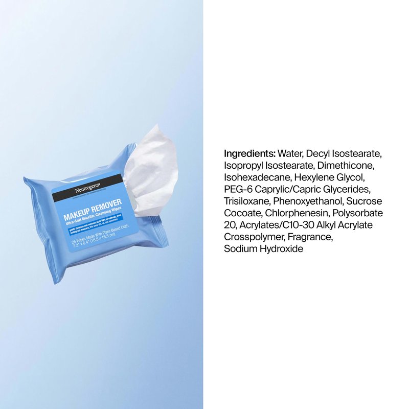 Neutrogena Makeup Remover Towelettes for Face with Micellar Water Daily Alcohol-Free Gently Removes Oil Dirt and Waterproof Makeup in a Simple Fully Plant-Based Cloth, 25 ct