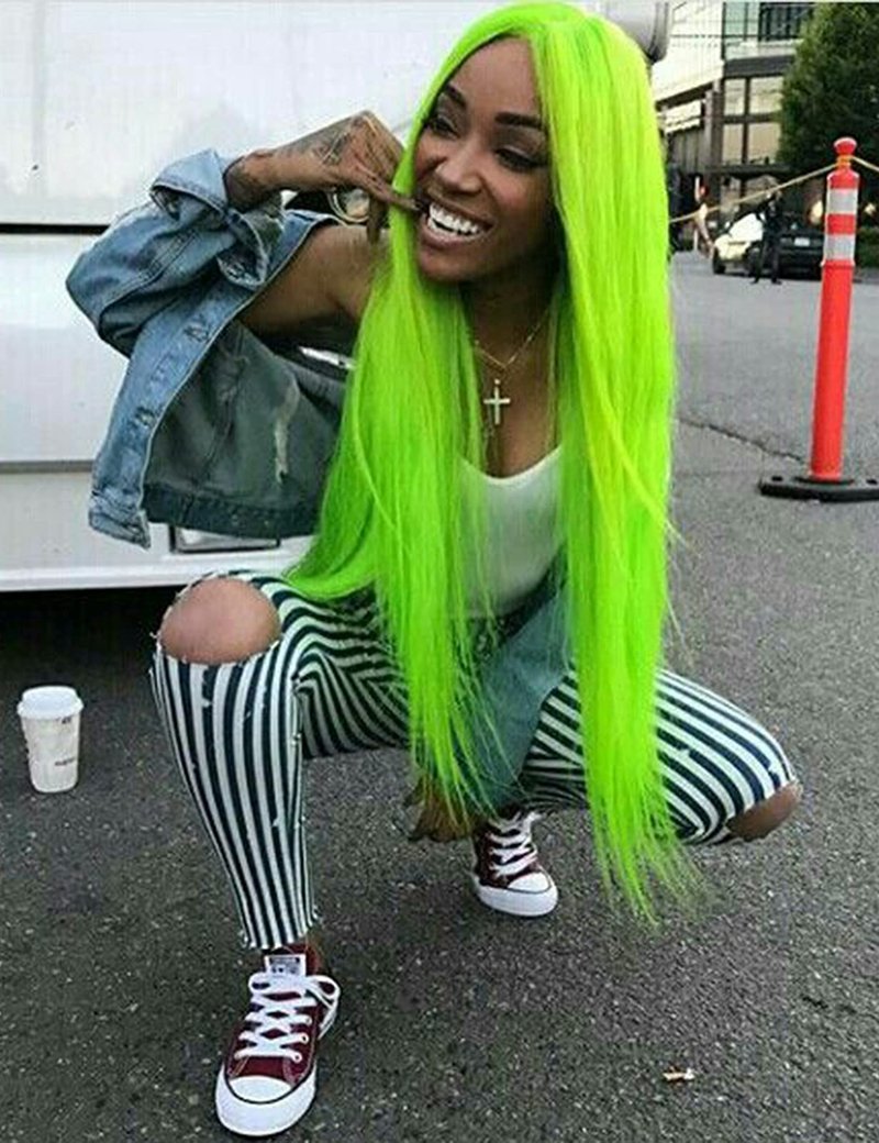 Luwigs Fluorescent Green Synthetic Lace Front Wigs Long Natural Straight Heat Resistant Replacement Wigs Bright Neon Yellow High Temperature Fiber Hair (22 Inch, Straight,Fluorescent Green)