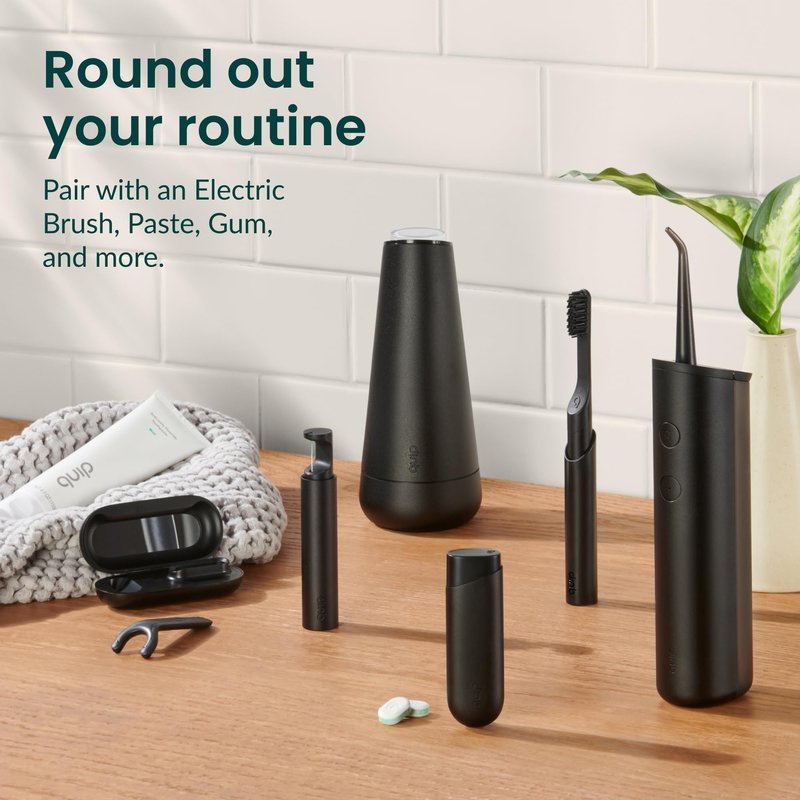 quip Water Flosser with Replacement Tip - Cordless Water Flosser with Adjustable Pressure - Teeth Cleaner Pick with 360 Degree Rotating Replaceable Tip, Rechargeable Water Dental Pick - All-Black