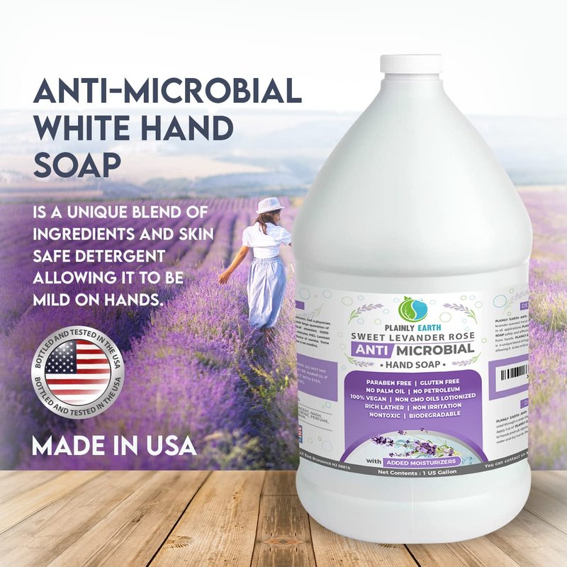 Plainly Earth Antimicrobial Liquid Hand Soap (1 US Gallon) - Antibacterial Soap Refill - Hand Soap Refill Bottle - Cruelty Free Moisturizing Soap, Sweet Lavender Rose