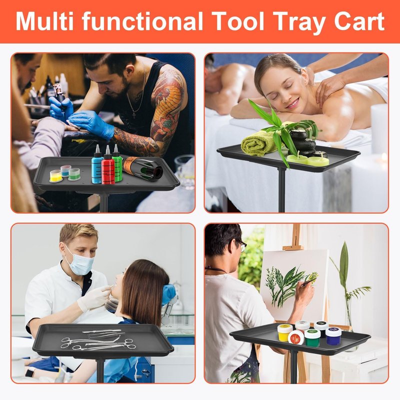Salon Rolling Tray Cart - Adjustable Height Tattoo Service Trolley with Wheels | Beauty Clinic Spa Storage