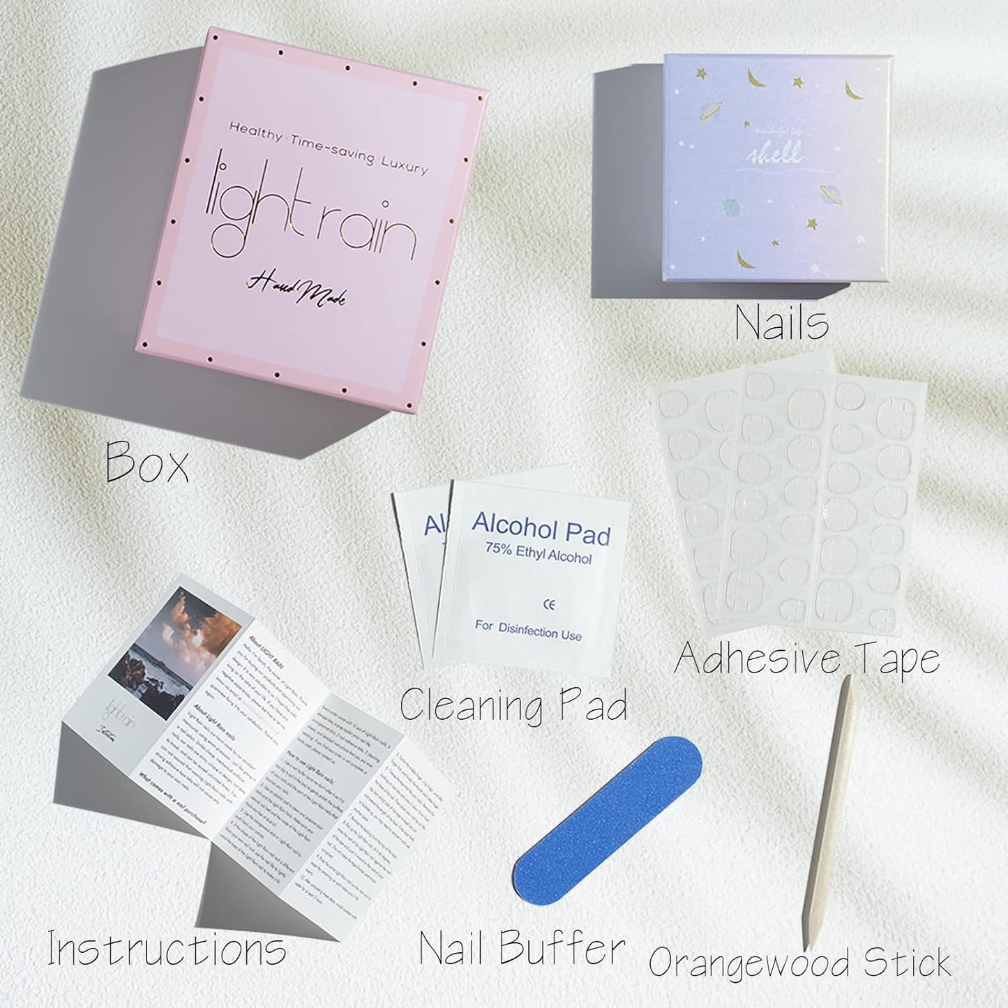 Medium Light Rain 3D Gel Press-On Nails | Hand-Made UV Finished False Nails by Pro Manicurist