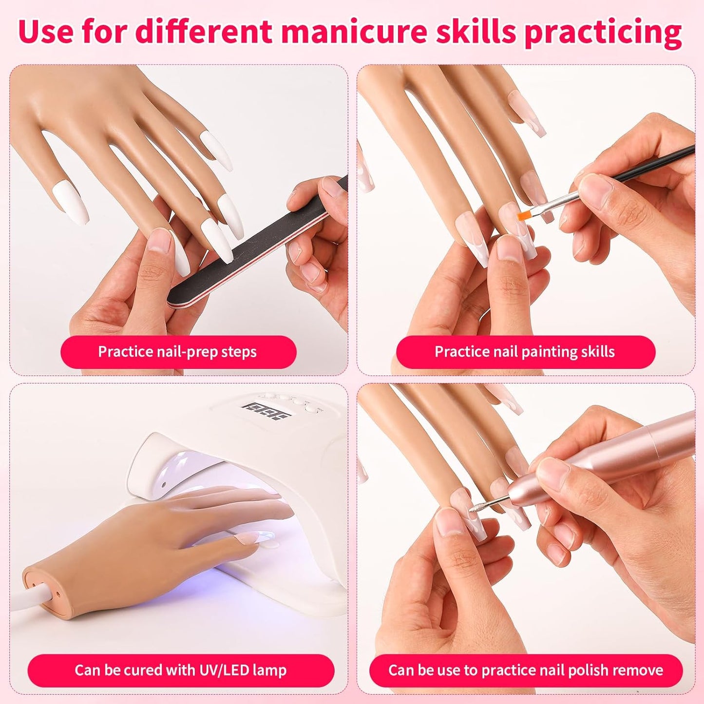 Acrylic Nail Practice Hand - Flexible Fake Mannequin for Training | Ideal for Nail Tips