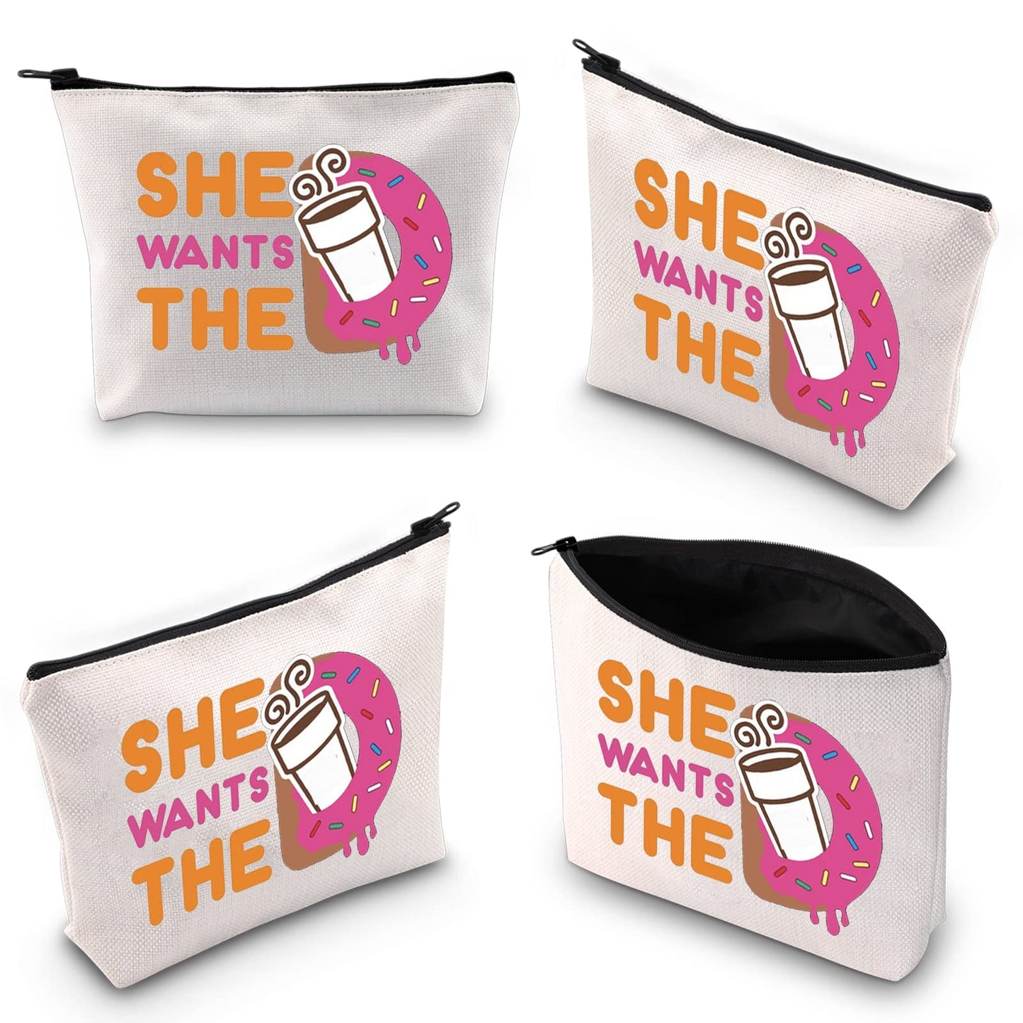 WZMPA Donuts and Coffee Cosmetic Makeup Bag Donuts Lover Gift She Wants The Donuts Makeup Zipper Pouch Bag For Friend Family (She Wants The BG)