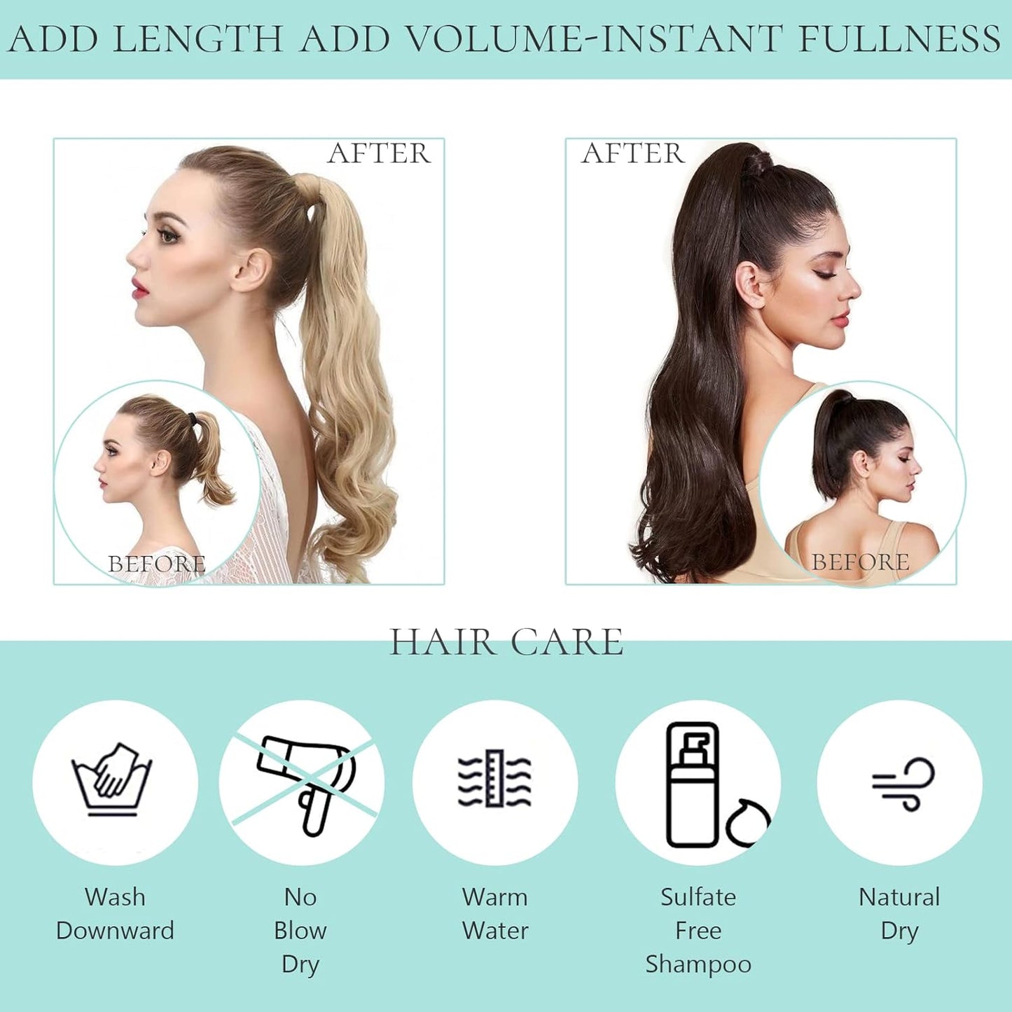 Loxxy Human Hair Ponytail Extension - Chocolate Brown Clip-In Wrap Around 16 Inch, 80g Long Straight Hair