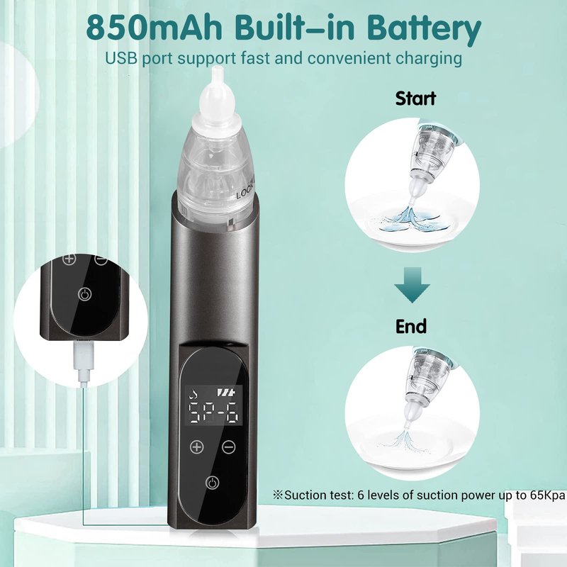 HIQUAY Ear Wax Vacuum Removal Tool, 6 Gear Strong Suction Electric Ear Cleaner Ear Vacuum Wax Remover, USB Charge Earwax Removal Kit Reusable Soft Silicone Ear Cleaning Kit Water Remover Tool (Black)
