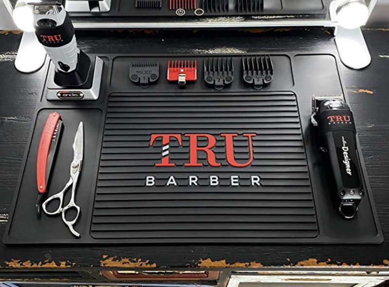 TRU BARBER Organizer Mat 18" X 13' (BLACK) Flexible PVC Station Mat, Salon Barbershop Work Station Pads, Beauty Salon Tools, Anti-Slip