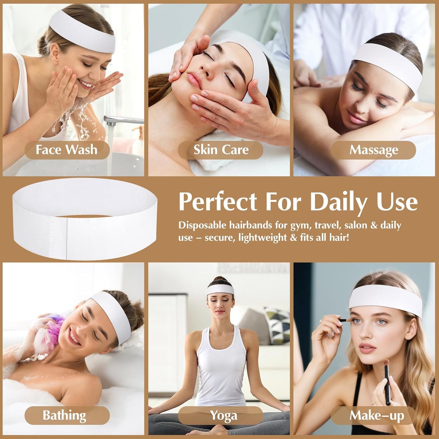 Disposable Hairbands for Women - 200 PCS Non-Woven Fabric Spa Headbands for Makeup & Travel | Hair Securing