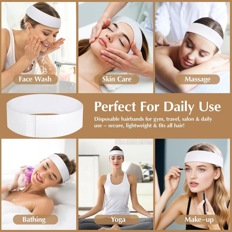 Disposable Hairbands for Women - 200 PCS Non-Woven Fabric Spa Headbands for Makeup & Travel | Hair Securing