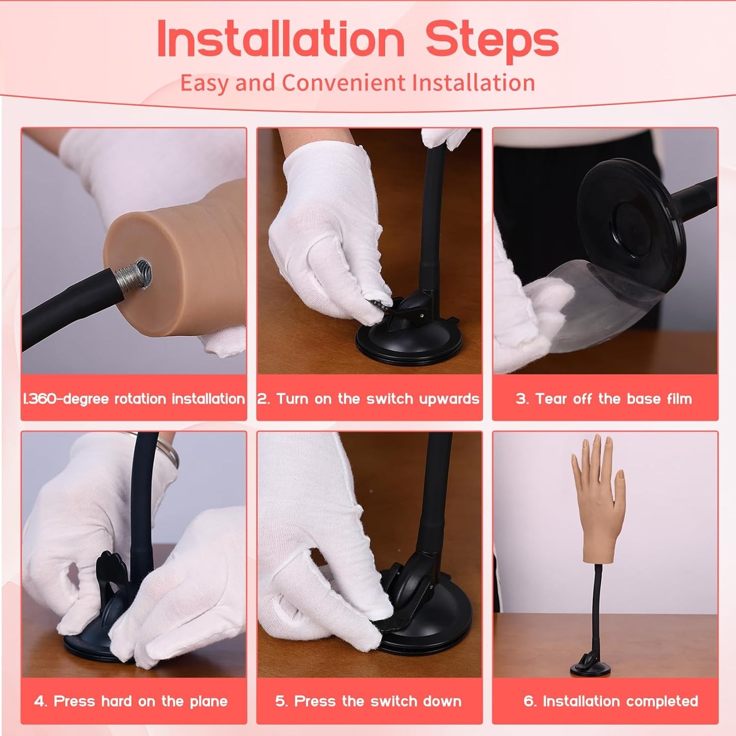 Flexible Silicone Practice Hand for Acrylic Nails with 528 Nail Tips & Stand