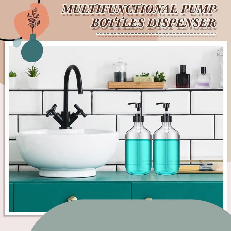 Tessco for You 24 Pcs Clear Soap Dispenser Empty Plastic Pump Bottles Refillable Shampoo Container for Hand Sanitizer Soap Lotion Body Wash Conditioner Bathroom Kitchen Travel, 16.9oz