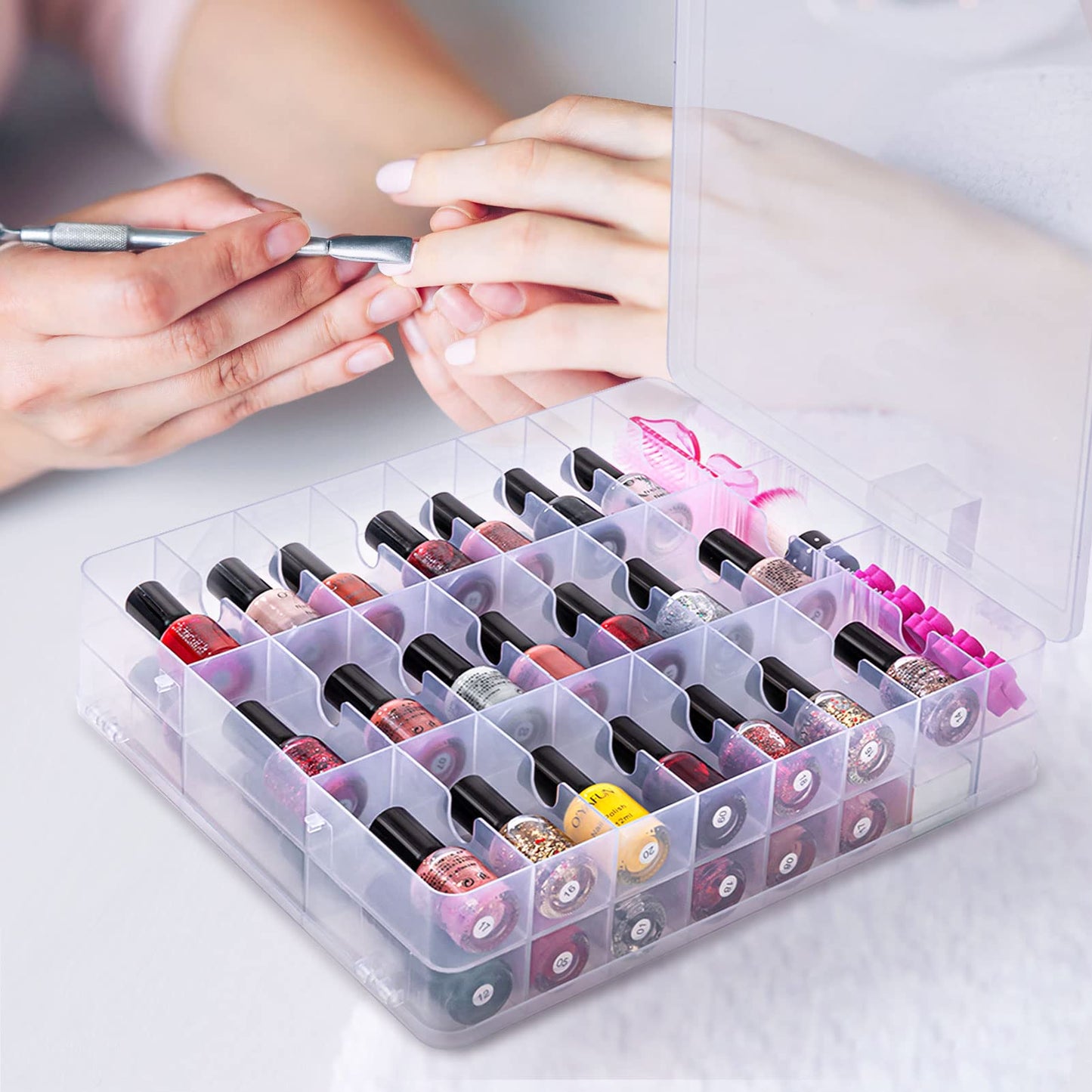DreamGenius Nail Polish Organizer Case with 2 Nail Separators, Clear