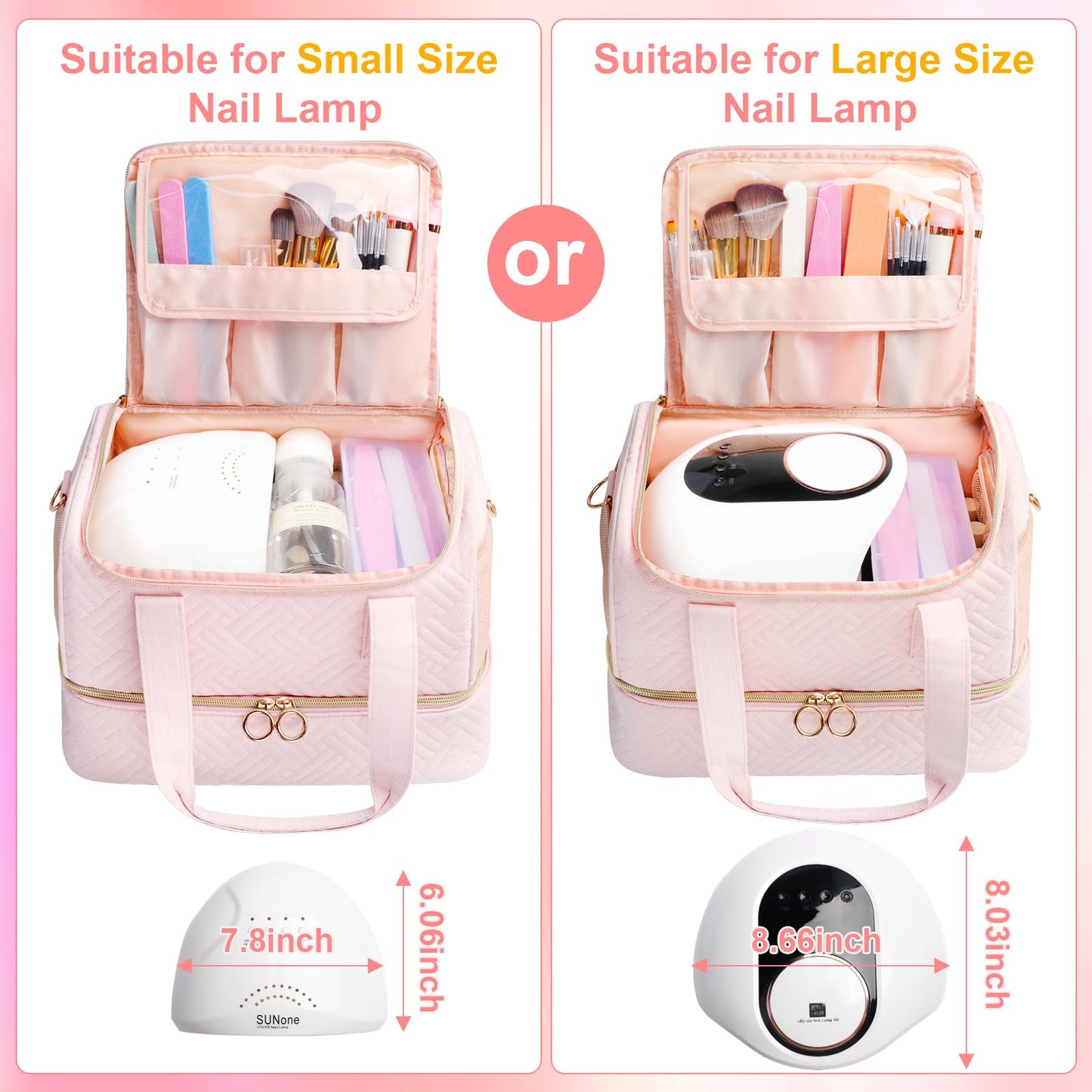 Veirdro Nail Polish Organizer Hold 90 Bottles (15ml/0.5fl.Oz)& Nail Lamp, Three Layer Nail Supplies Organizer Case with Holder& Shoulder Strap, PU Leather Nail Kit Organizers and Storage Bag (Black)