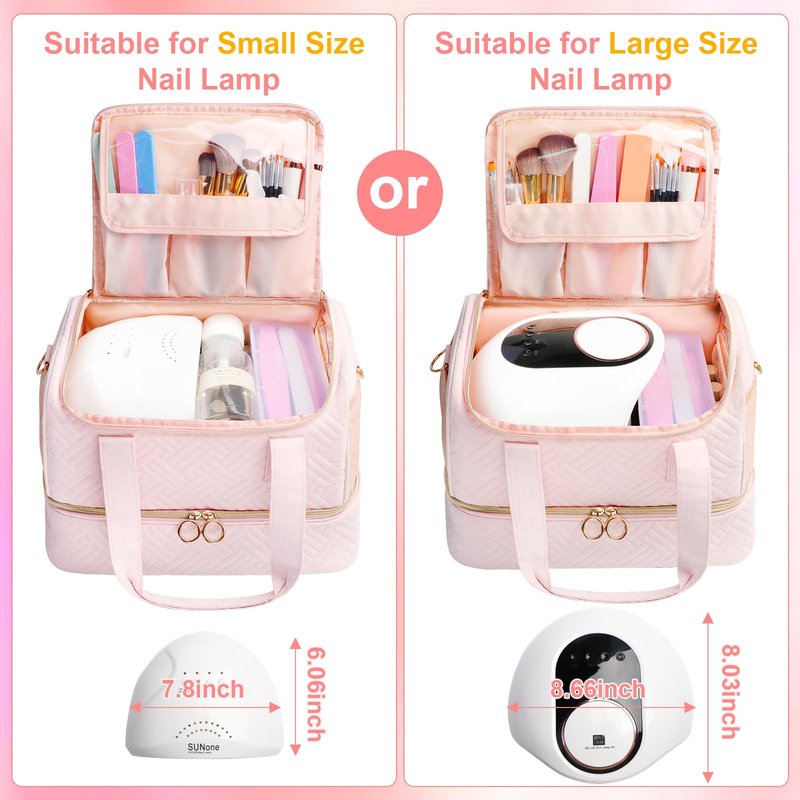 Veirdro Nail Polish Organizer Hold 90 Bottles (15ml/0.5fl.Oz)& Nail Lamp, Three Layer Nail Supplies Organizer Case with Holder& Shoulder Strap, PU Leather Nail Kit Organizers and Storage Bag (Black)