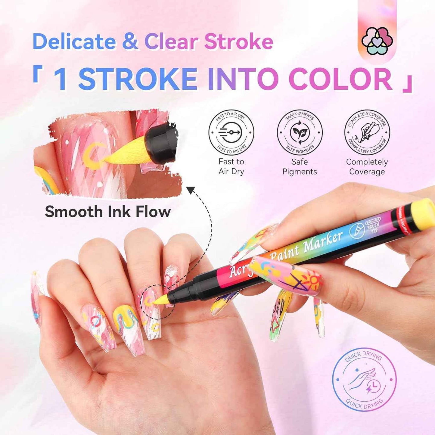 SAVILAND 12 Quick-Dry Nail Art Pens & Gel Paint Kit – 48 Colors, 15 Brushes for DIY Manicure