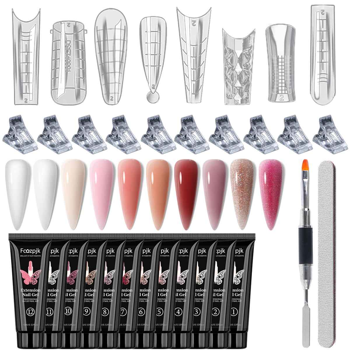 480PCS Poly Nail Gel Kit - 12 Vibrant Colors & Dual Nail Forms for Perfect Manicures