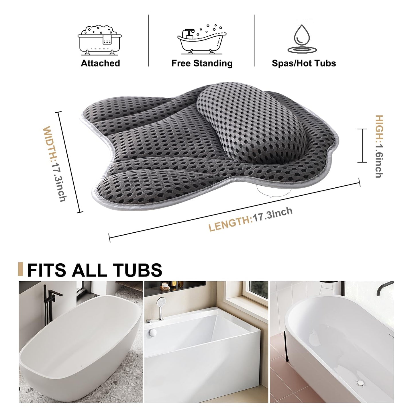 Bath Pillow Bathtub Pillow, 4D Bath Pillows for Tub Neck and Back Support, Luxury Spa Bath Tub Pillow Fit Hot Tub, Bathtub, Relaxing Bath Accessories Spa Gifts for Women Adults
