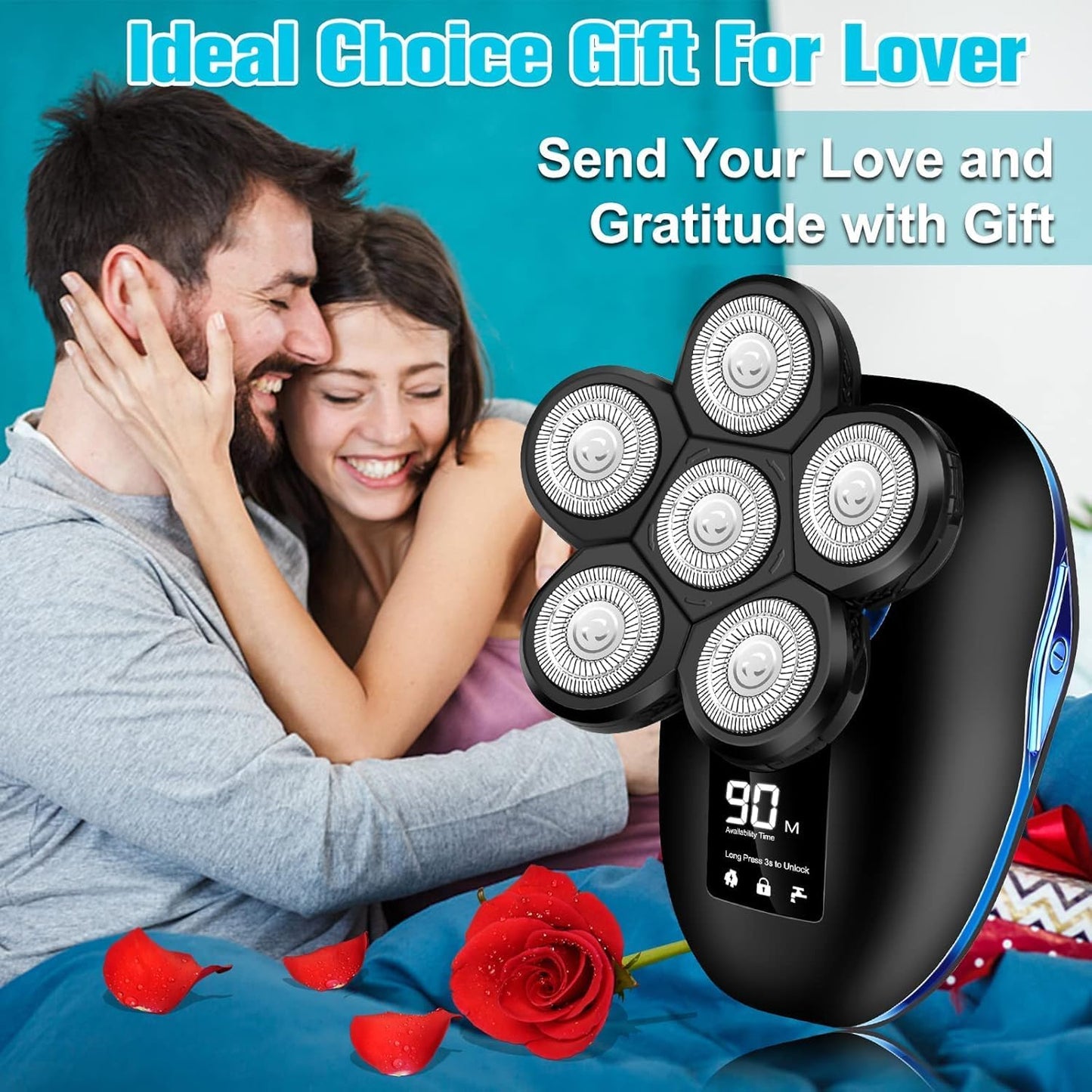 Electric Head Shaver for Bald Men - 6-in-1 Waterproof 6D Wet/Dry Grooming Tool