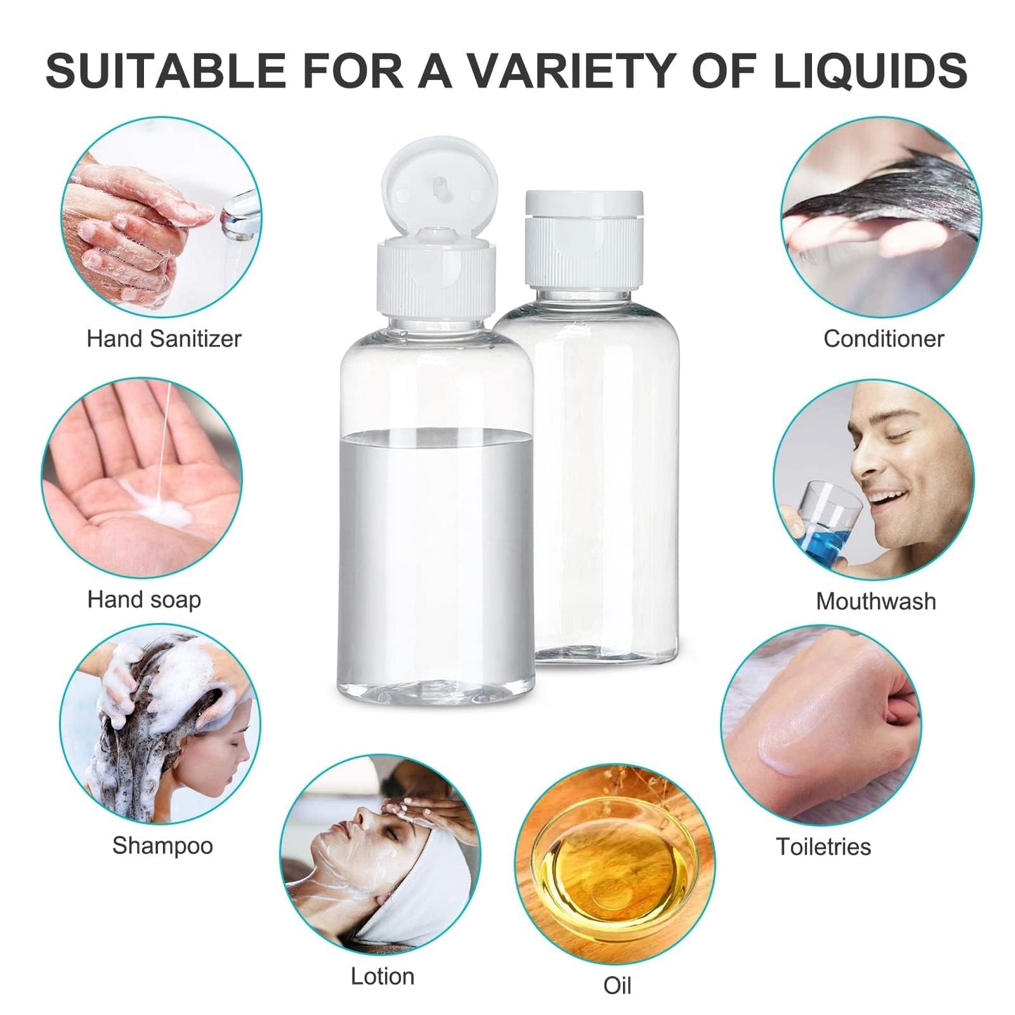 Tzirci 100 Pack 1.7 oz Empty Squeeze Bottles, 50ml Travel Bottles Flip Caps