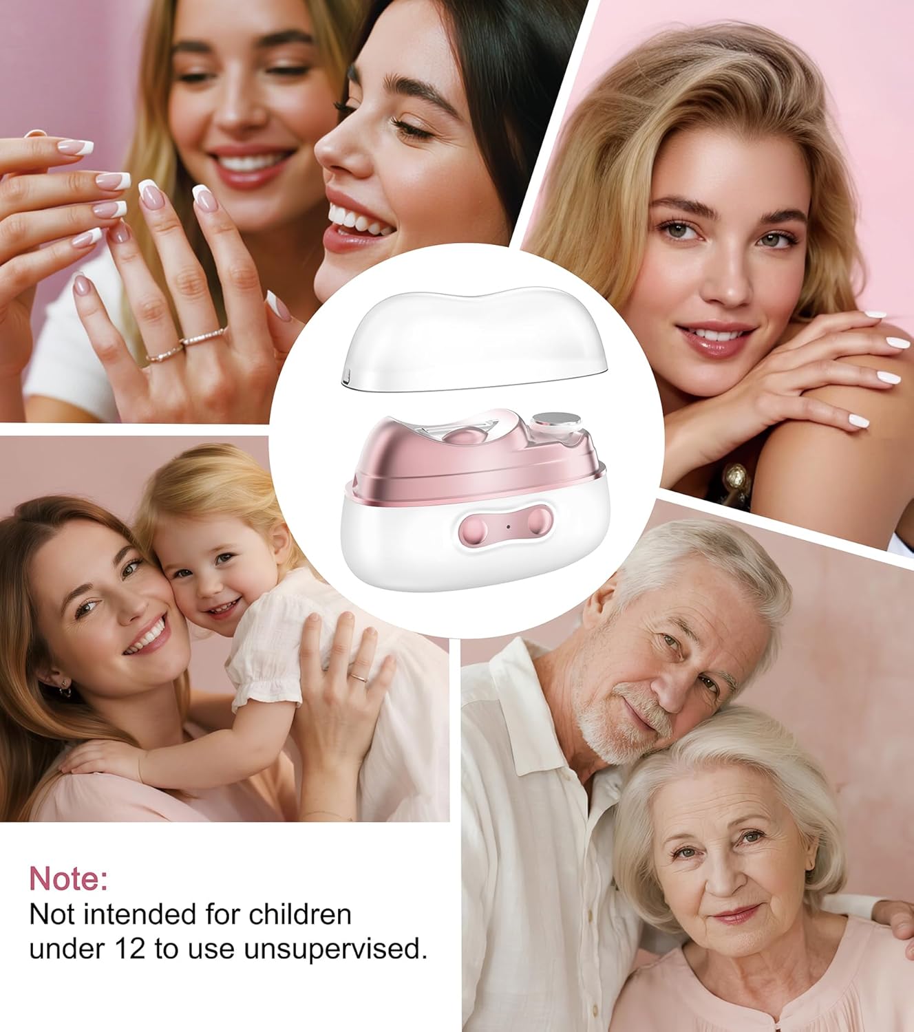 2-in-1 Electric Nail Clipper & Trimmer with LED Light - Dual Speed for All Ages (M8-Pink)
