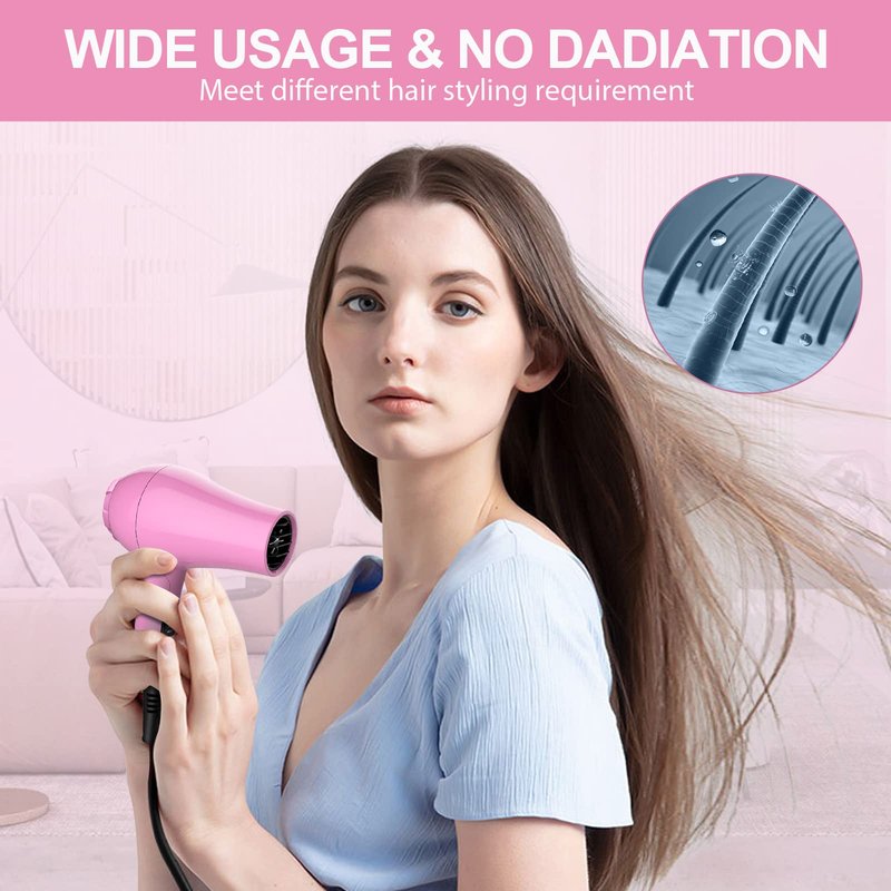 Portable Travel Hair Dryer,Mini Lightweight Dual Voltage Blow Dryer 1200W with Folding Handle,Blowdryer with One Concentrator