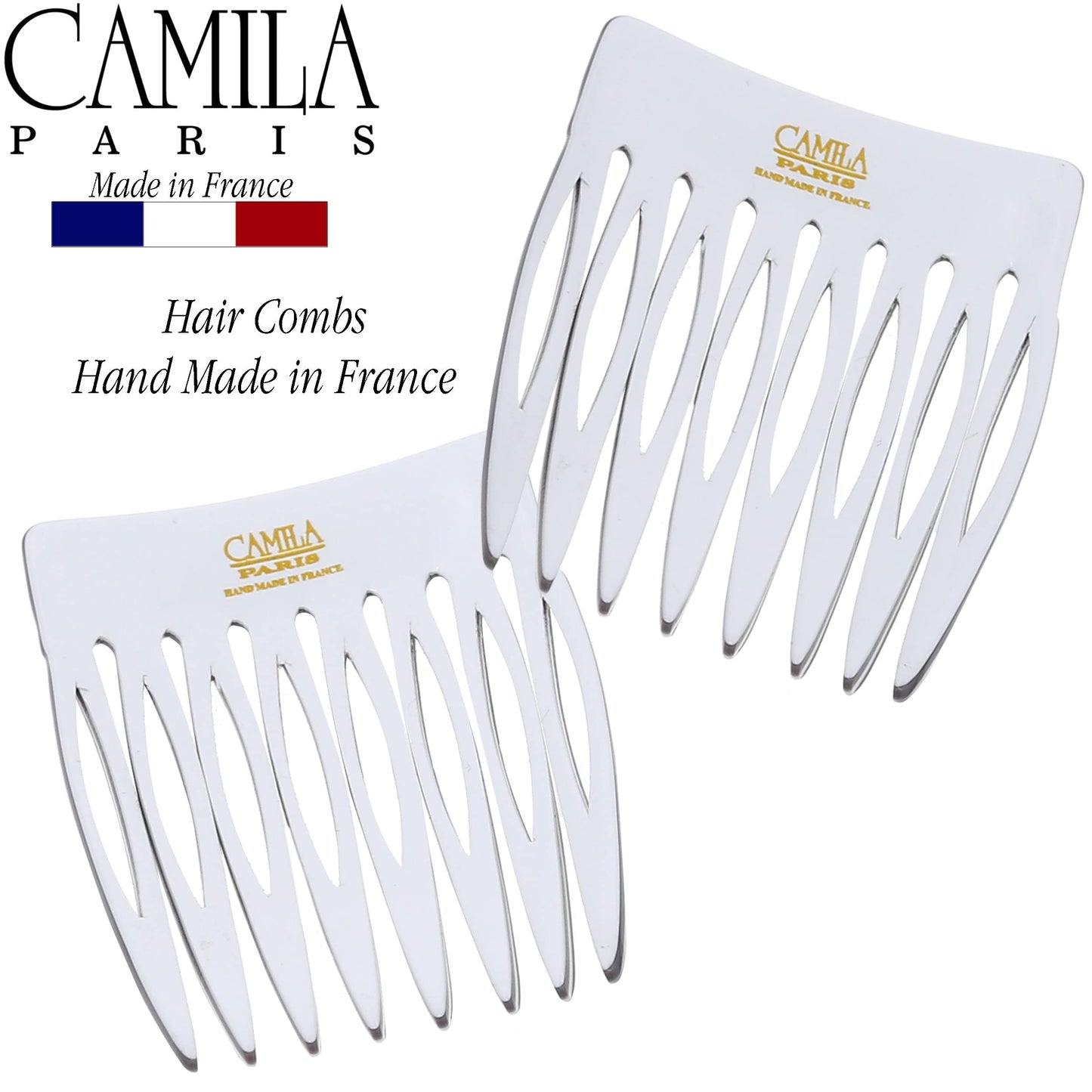 Camila Paris Onyx and Pearl French Hair Side Comb 4 Piece Handmade Small, French Twist Decorative Hair Combs, Strong Hold Hair Comb Clips for Women, Styling Girls Hair Accessories, Made in France
