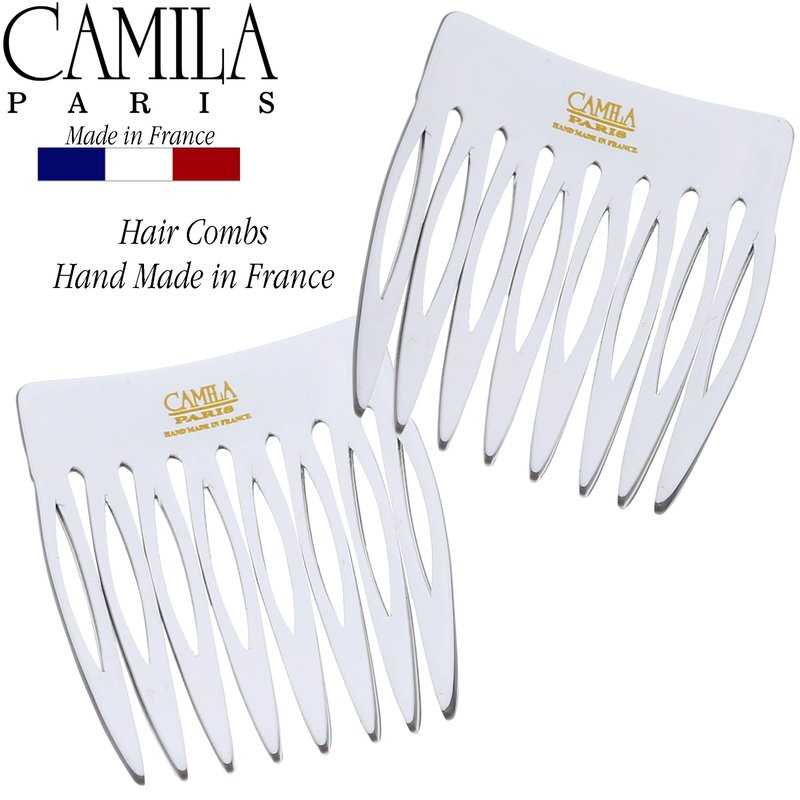 Camila Paris Onyx and Pearl French Hair Side Comb 4 Piece Handmade Small, French Twist Decorative Hair Combs, Strong Hold Hair Comb Clips for Women, Styling Girls Hair Accessories, Made in France