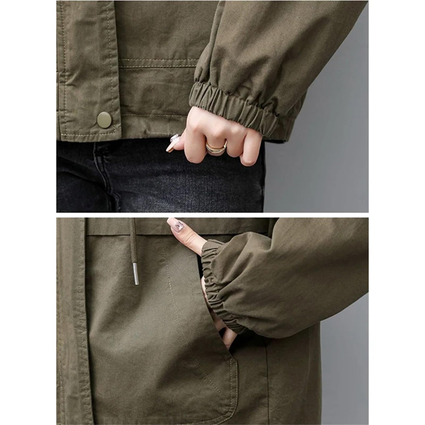 Women Trench Coat Single Long-Sleeved Short Hooded Windbreaker Outwear Coats