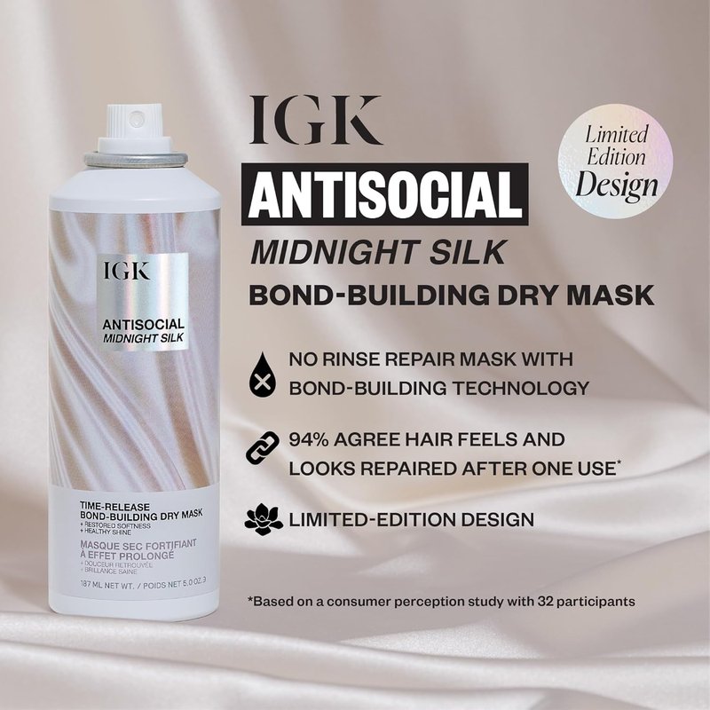 IGK Bond-Building Repair Set | ANTISOCIAL Bond-Building Dry Hair Mask + CASH IN Instant Repair Serum | Repair + Protect + Soften | Vegan + Cruelty Free | New and Improved Scent