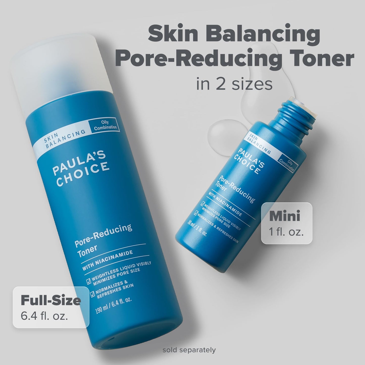 Paula's Choice Skin Balancing Pore-Reducing Face Toner with Niacinamide for Combination & Oily Skin, Minimizes Large Pores, Controls Oil & Shine, Acne-Prone Friendly, Travel Size, 1 Fl Oz