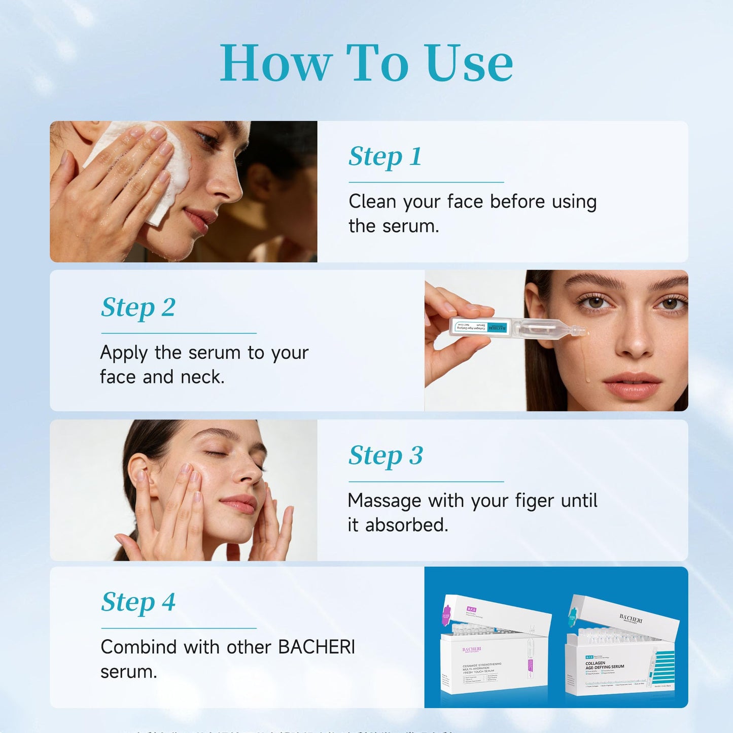 BACHERI Collagen Peptide Anti-Aging Serum with PDRN – Triple Collagen, Peptide Complex & Botanical Extracts for Firming, Hydration & Skin Barrier Repair – Ampoule Serum Set 1.5ml x 30