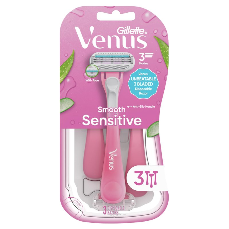 Gillette Venus Sensitive Women's Disposable Razors - Single Package of 3 Razors