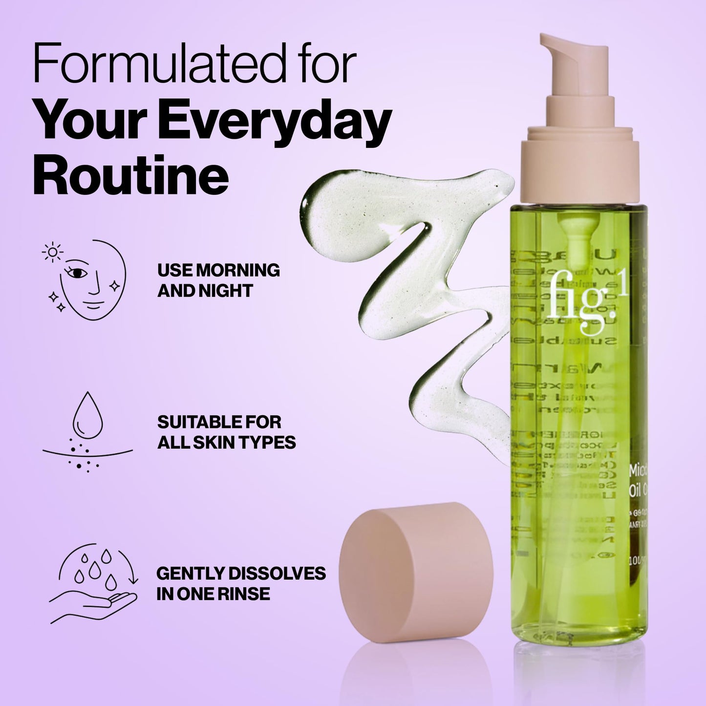 Fig.1 Micellar Oil Cleanser for Face - Makeup Remover Cleansing oil, Facial Cleanser - Squalane & Grapeseed Oil Formula, Cleanse without Clogging Pores, Acne-Prone Facial Skincare, Refillable 3.4 Oz