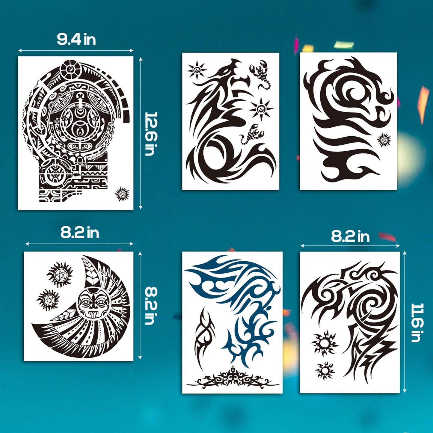 6-Sheet Large Temporary Tattoos for Men Adults Women – Waterproof Fake Tattoos with Chest Arm Shoulder Tribal Designs – Realistic Big Body Art for Parties and Cosplay