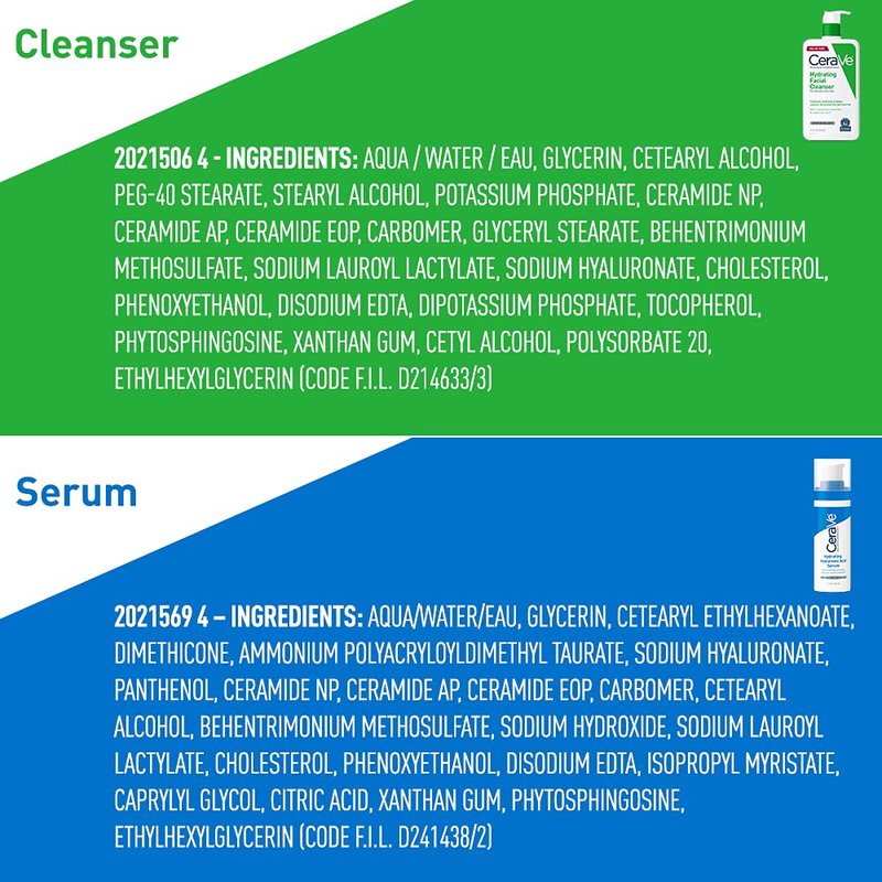CeraVe Hydrating Face Wash & Hyaluronic Acid Serum Set - 19oz Wash + 1oz Serum | Fragrance-Free, Ideal for Dry Skin