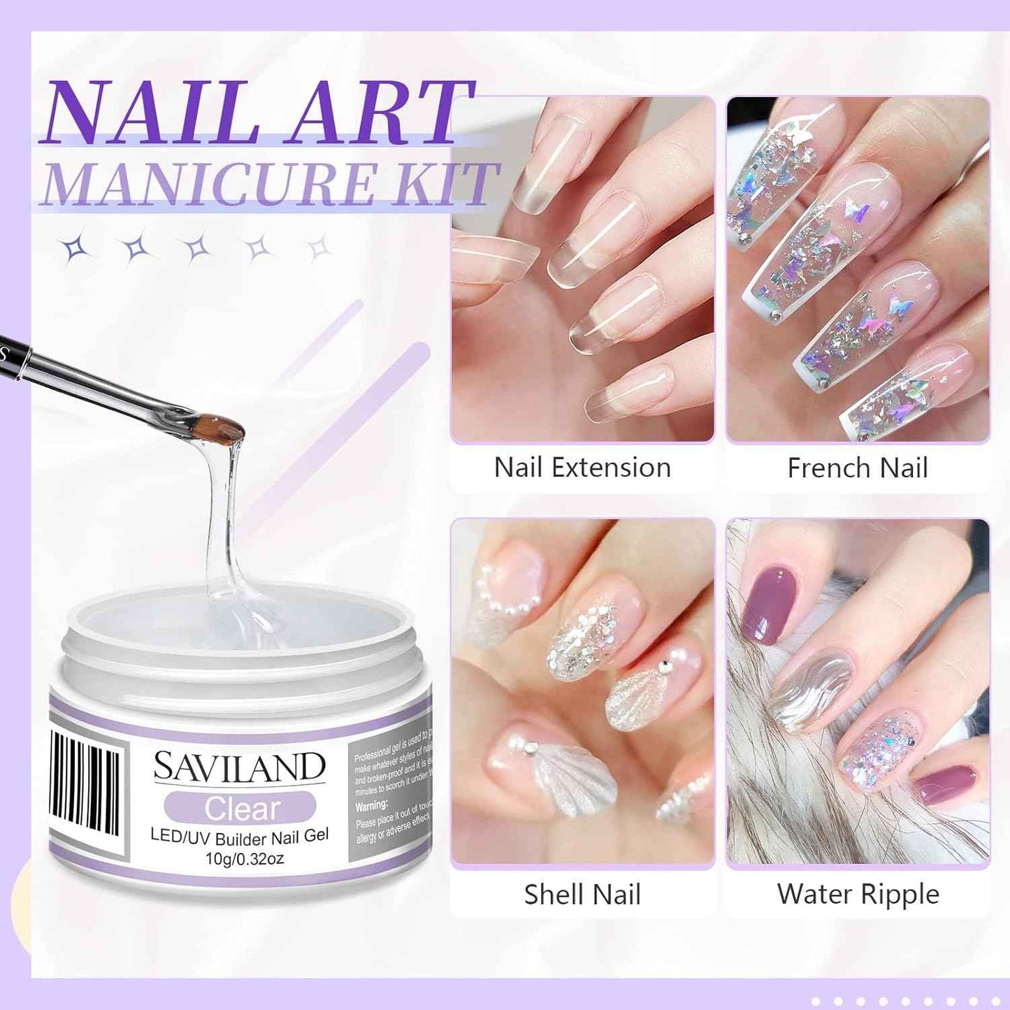 Gel Nail Glue Kit - 2pcs 15ML Clear & Nude Nail Strengthening Extension Gel