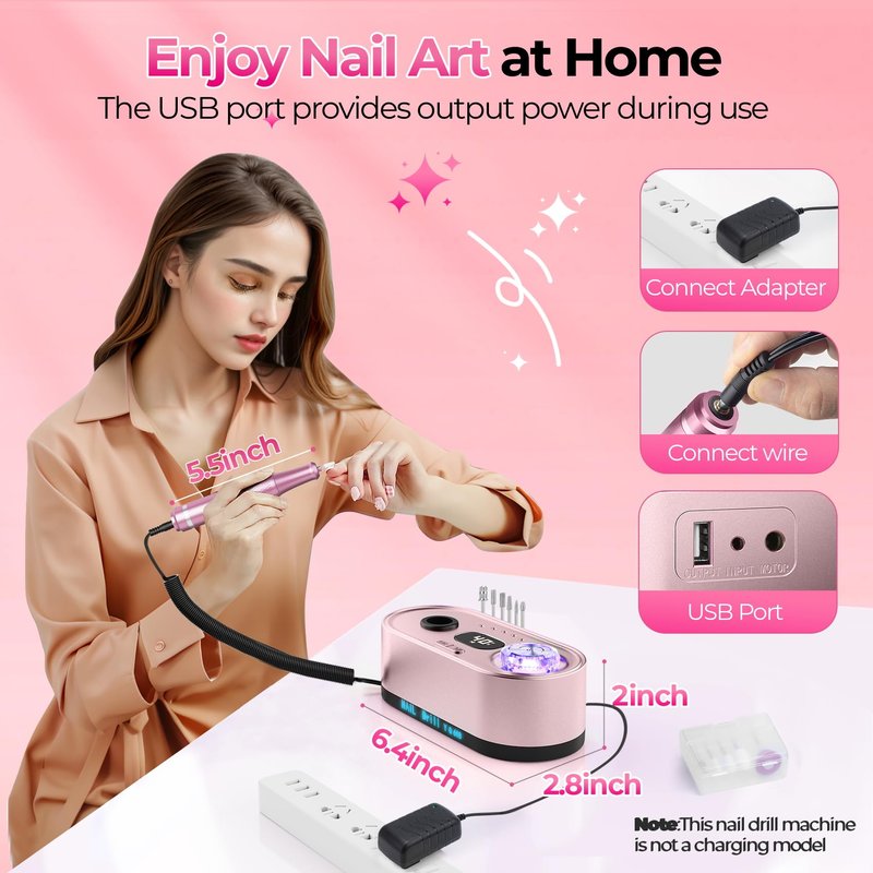 GOLEEXU Nail Drill Electric File: 40000RPM Professional E File Kit E File Machine Filer for Shaping, Buffing, Removing Acrylic Gel Nails, Manicure Pedicure Kit with 12Pcs Nail Bits, Home Salon Use