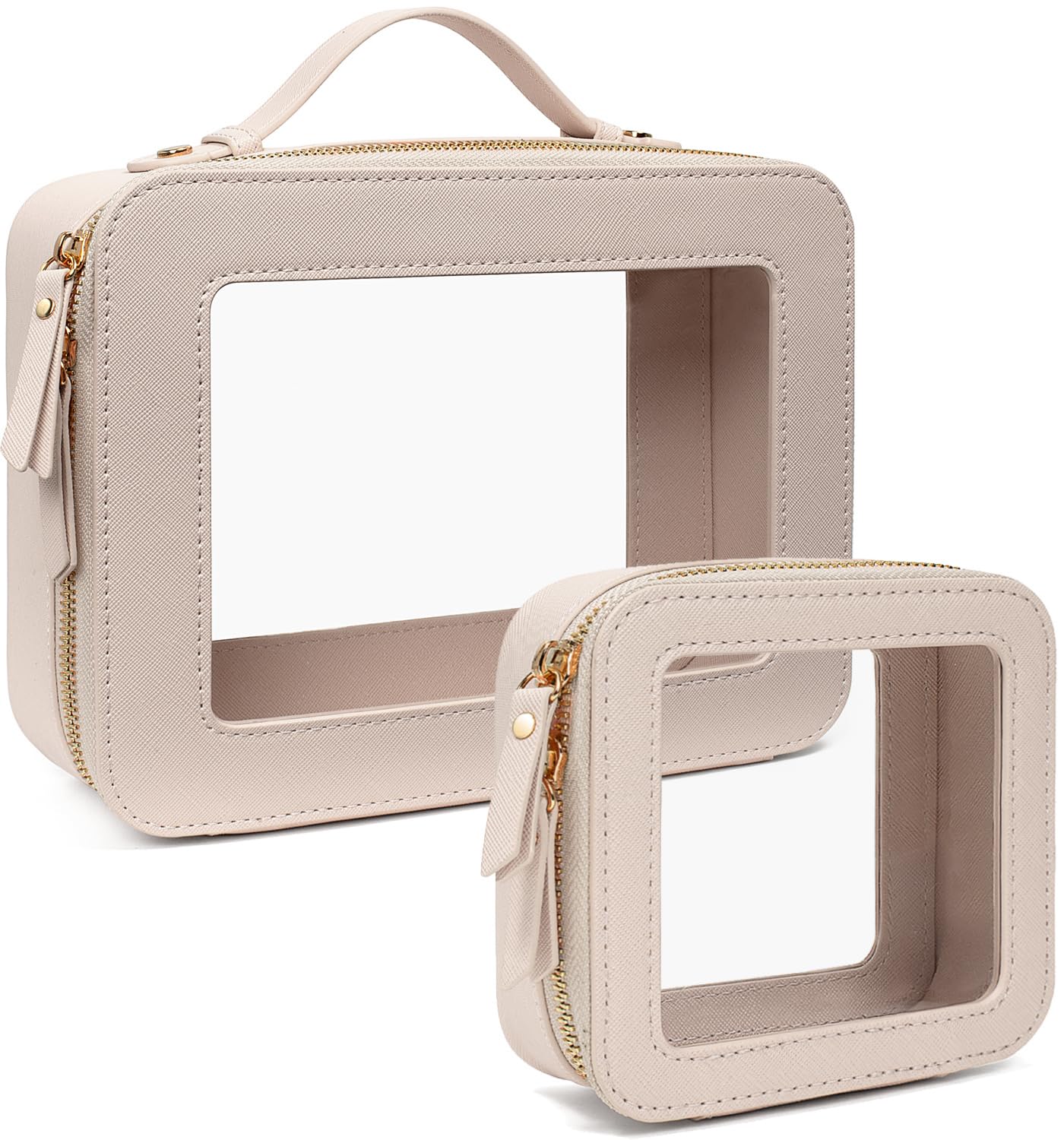 FFpaw 2Pcs Travel Clear Makeup Bag, Large Cosmetic Bag Case with Zipper Portable Makeup Pouch Toiletry Bag Women Traveling Cosmetic Organizer Storage Bag Car Organizer Car Essentials for Women